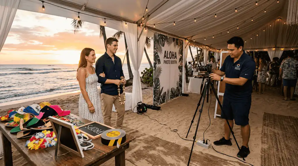 Setting up photo booth at Oahu event