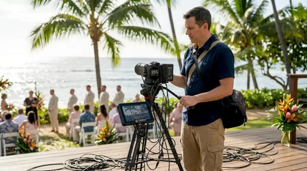 Videographer capturing Oahu wedding event