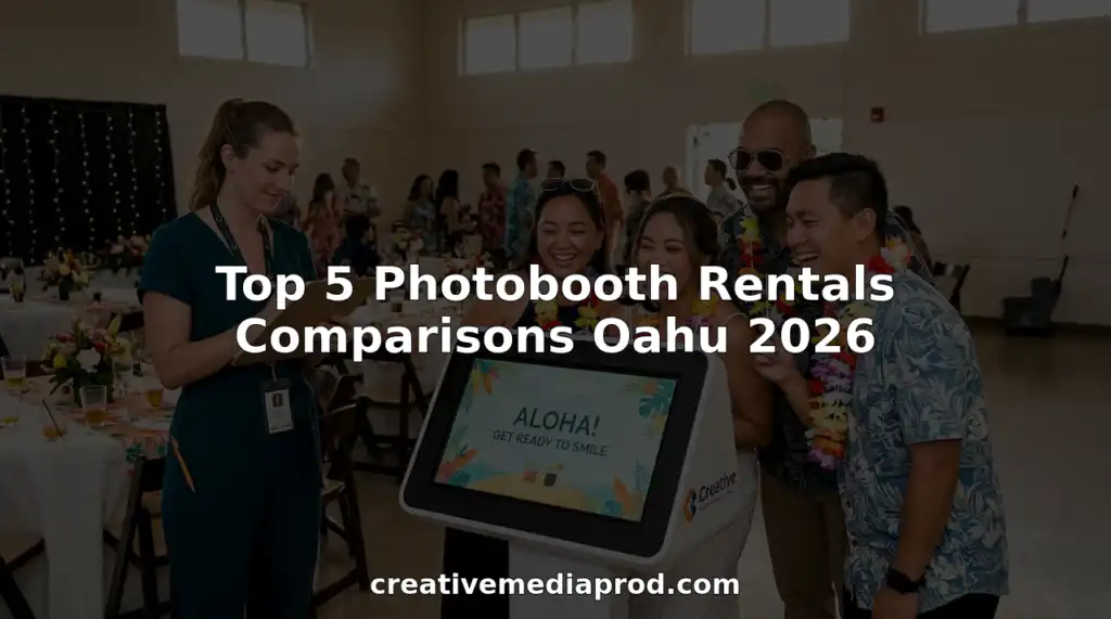 Wedding guests using photobooth at Oahu event