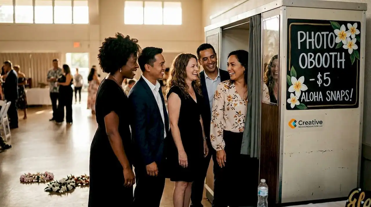 Guests entering classic photobooth at Oahu event