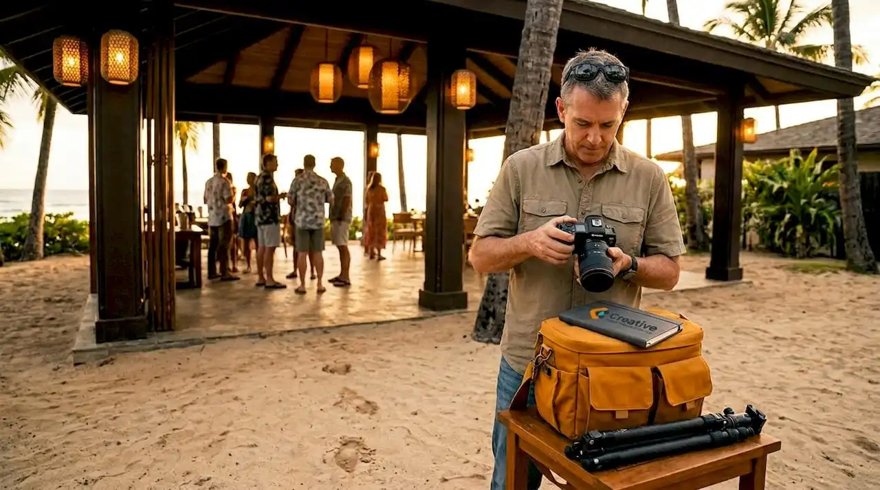 Photographer working at Oahu beach event